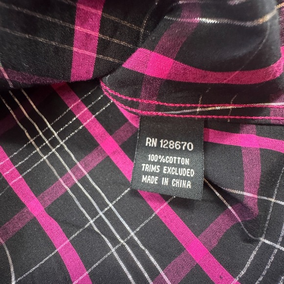 Cowgirl Hardware Plaid Western Snap Shirt Girls L 10 12 Bling Pink Black Silver - Picture 12 of 16